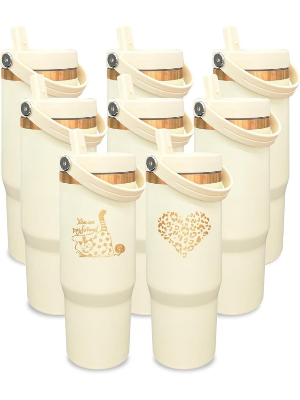 30 oz Tumbler Bulk with Top Handle and Flip Straw Cream, 8 Pack
